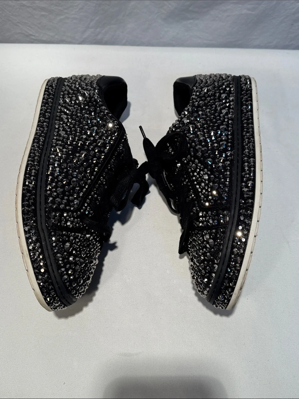 INC International Concepts Black Crystal-Embellished Lace-Up Sneakers